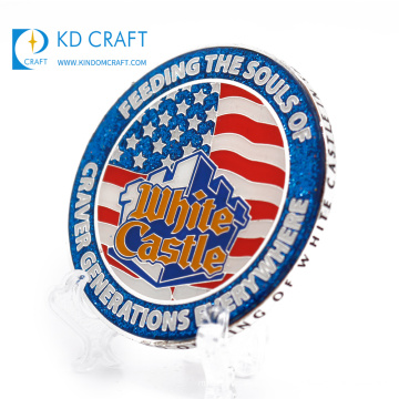 Hübsche dekorative Sondermünze aus Metall Messing Emaille Glitzer Epoxidharz Gedenkmünze mit Umschlägen